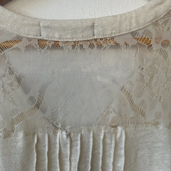 Patterson Kincaid Linen Blouse Womens Medium Cream Lace V-neck Made in USA FLAW - Picture 7 of 9